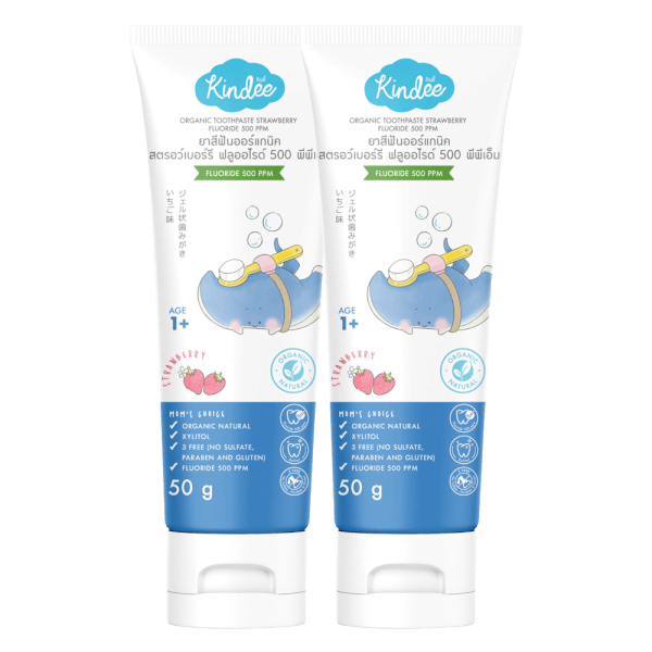 Combo 2 Kem đánh răng hữu cơ hương dâu Kindee  Flouride 500ppm (50g)
