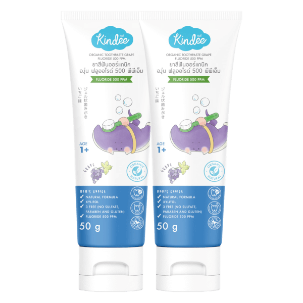 Combo 2 Kem đánh răng hữu cơ hương nho  Kindee  Flouride 500ppm (50g)