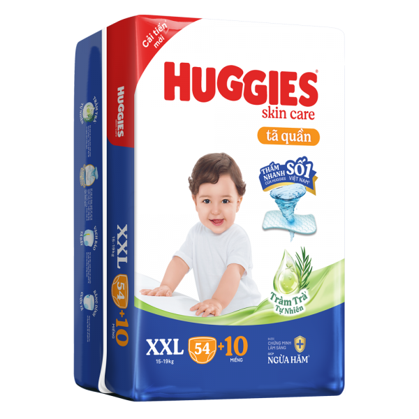 Tã quần Huggies Skincare gói cực đại (XXL, >15kg, 54 miếng) (Giao bao bì ngẫu nhiên)