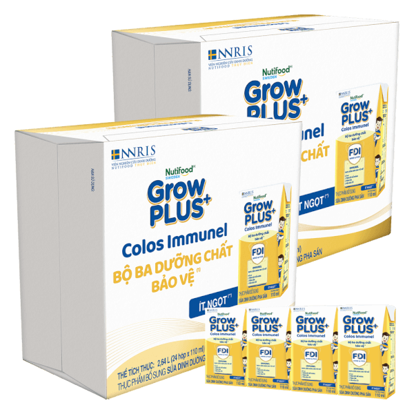 2 Thùng Sữa dinh dưỡng pha sẵn GrowPLUS+ Colos Immunel 110ml, lốc 4 hộp (Từ 1 tuổi)