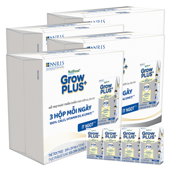 4 Thùng Sữa dinh dưỡng pha sẵn GrowPLUS+ (Bạc) 110ml, lốc 4 hộp (Từ 1 tuổi)