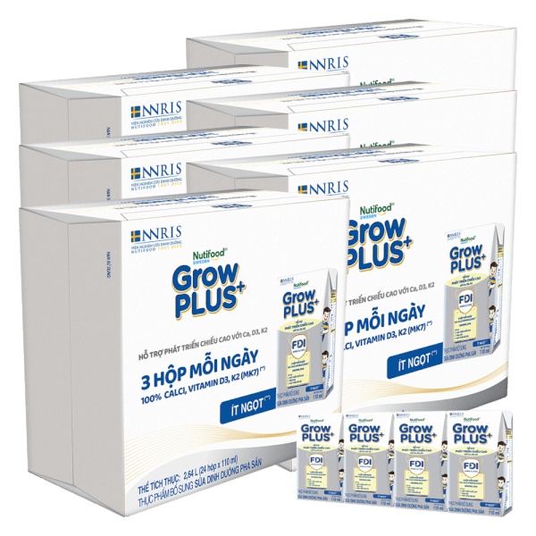 Combo 3 thùng sữa GrowPLUS+ (Bạc), 4x110ml, 36 lốc (3 thùng 12 lốc hoặc 6 thùng 6 lốc)