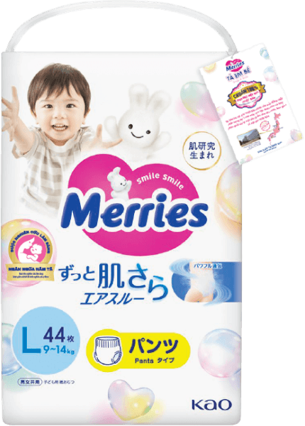 Tã quần Merries (L, 9-14kg, 44 miếng) (giao bao bì ngẫu nhiên)