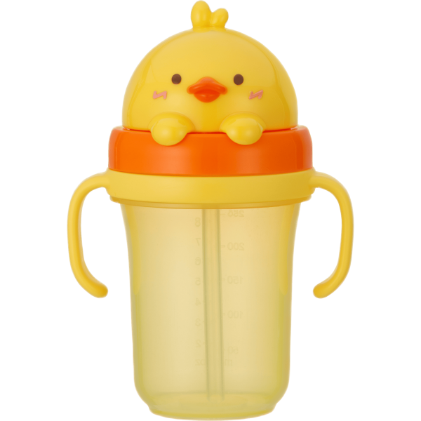Bình tập uống ống hút chống tràn 3D Edison (300ml, vịt vàng)