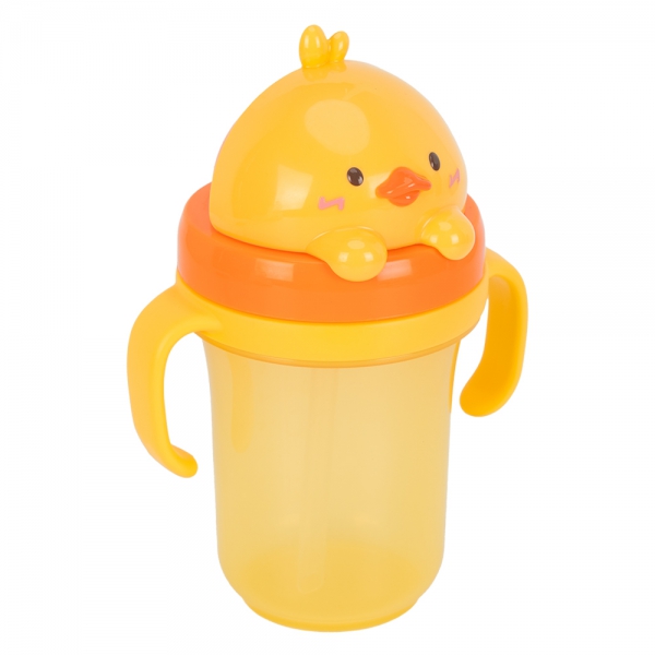 Bình tập uống ống hút chống tràn 3D Edison (300ml, vịt vàng)