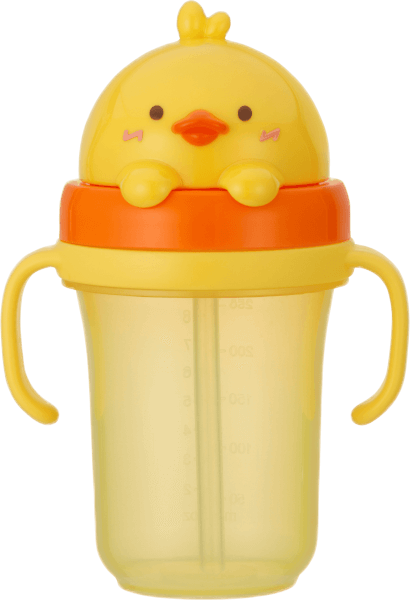 Bình tập uống ống hút chống tràn 3D Edison (300ml, vịt vàng)