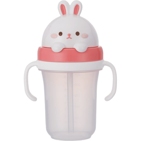 Bình tập uống ống hút chống tràn 3D Edison (300ml, thỏ hồng)