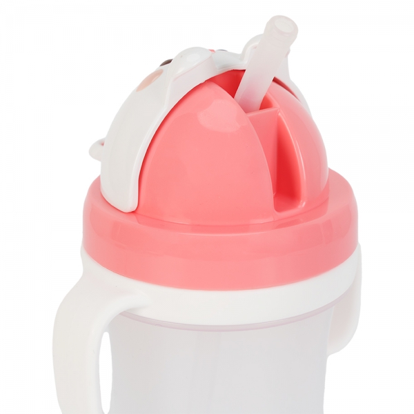 Bình tập uống ống hút chống tràn 3D Edison (300ml, thỏ hồng)