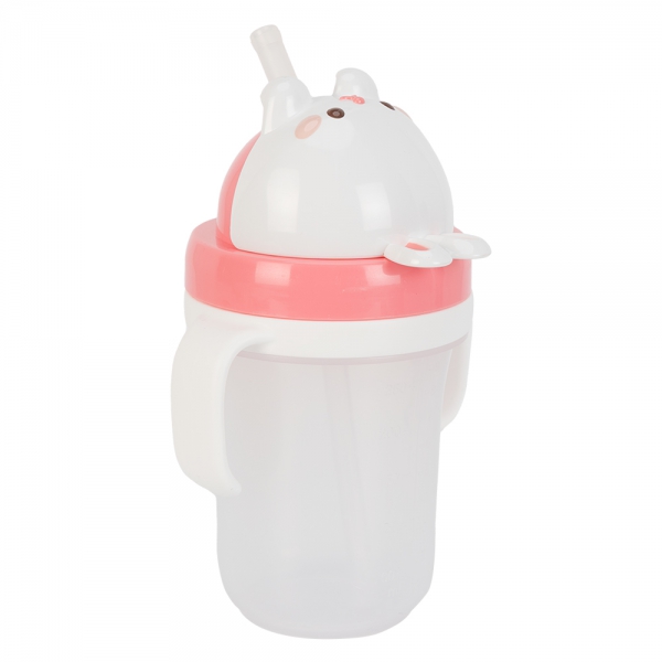 Bình tập uống ống hút chống tràn 3D Edison (300ml, thỏ hồng)