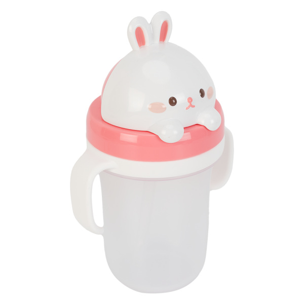 Bình tập uống ống hút chống tràn 3D Edison (300ml, thỏ hồng)