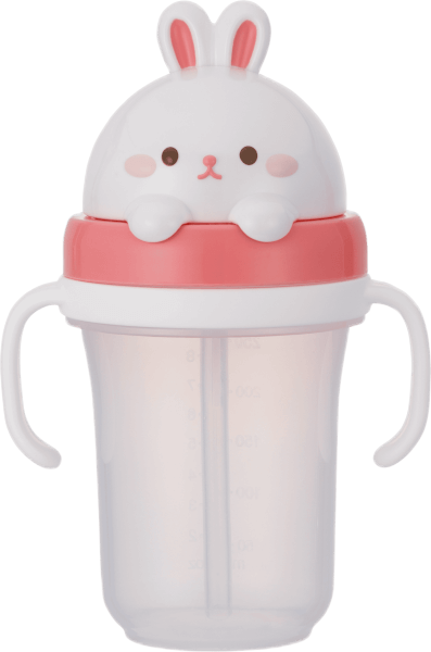 Bình tập uống ống hút chống tràn 3D Edison (300ml, thỏ hồng)