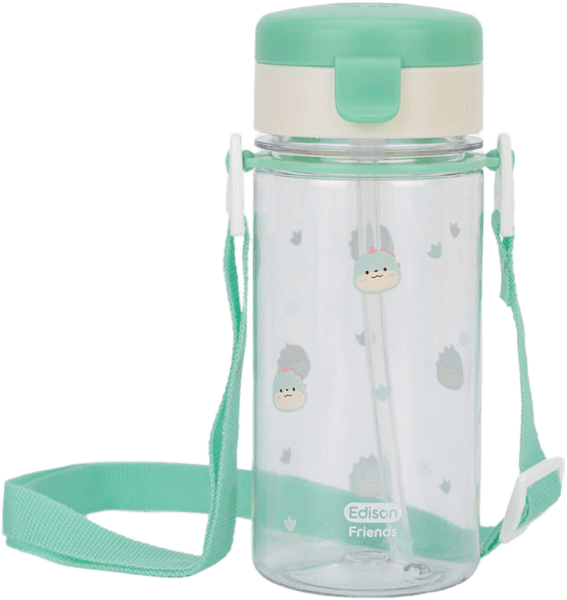 Bình tập uống ống hút chống tràn ecozen Edison (350ml, dây đeo, xanh lá)