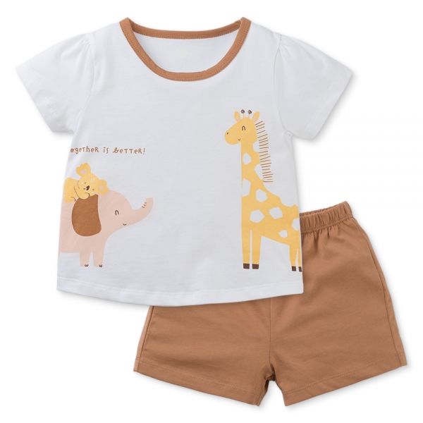 Bộ bé gái ngắn Animo Easy TX0325021 (1-4Y,Trắng-nâu,TT02)