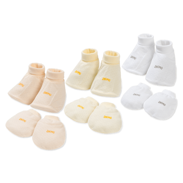 Set 6 bao tay chân sơ sinh Animo BA0425078 (NB, Trắng-vàng-cam)