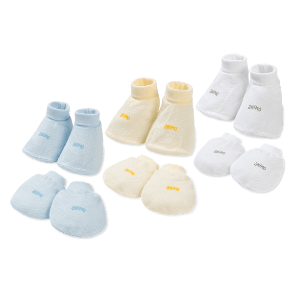 Set 6 bao tay chân sơ sinh Animo BA0425075 (NB,Trắng-xanh-vàng)