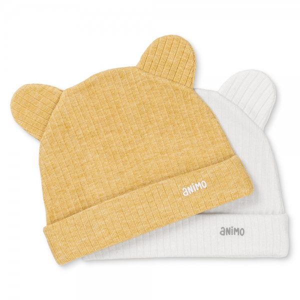 Set 2 nón sơ sinh tai gấu Animo HN0625012 (NB,Vàng-trắng)