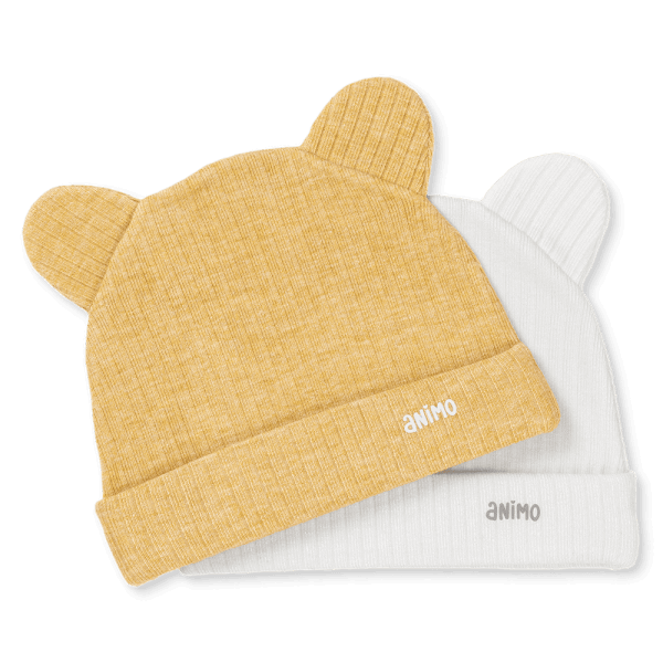 Set 2 nón sơ sinh tai gấu Animo HN0625012 (NB,Vàng-trắng)