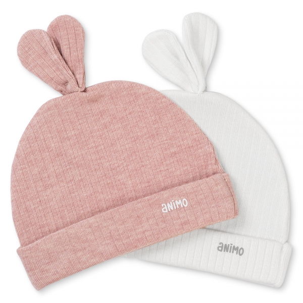 Set 2 nón sơ sinh tai thỏ Animo HN0625011 (NB,Hồng-trắng)