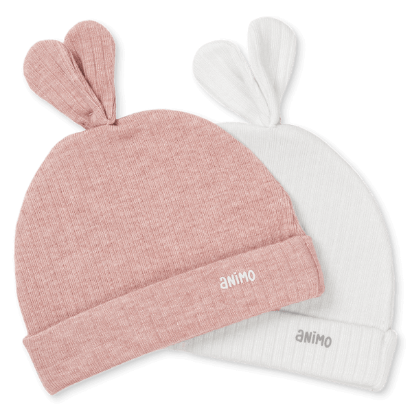 Set 2 nón sơ sinh tai thỏ Animo HN0625011 (NB,Hồng-trắng)