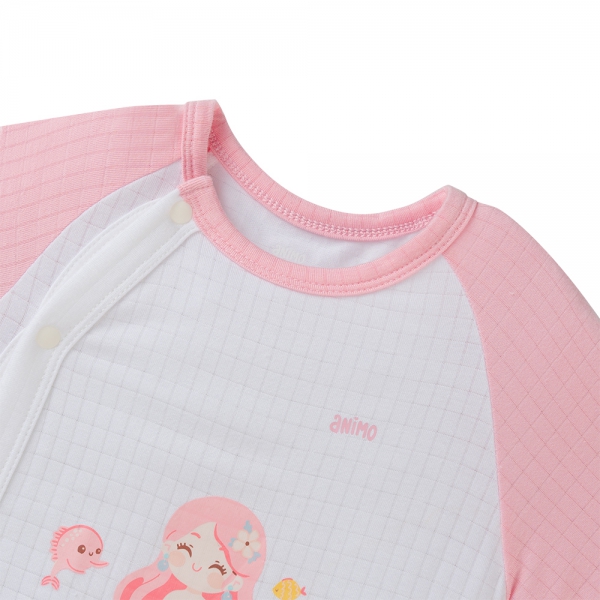 Set 2 bodysuit rayon chống muỗi dài Animo VD0425037 (0-12M,Hồng-trắng,TT06)