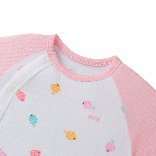 Set 2 bodysuit rayon chống muỗi dài Animo VD0425037 (0-12M,Hồng-trắng,TT06)