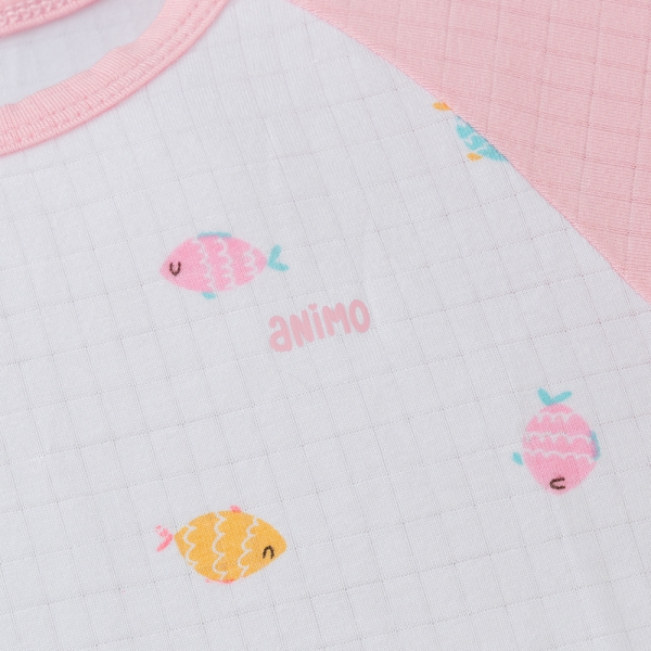 Set 2 bodysuit rayon chống muỗi dài Animo VD0425037 (0-12M,Hồng-trắng,TT06)
