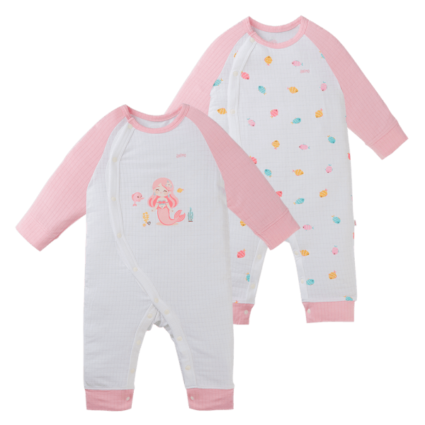 Set 2 bodysuit rayon chống muỗi dài Animo VD0425037 (0-12M,Hồng-trắng,TT06)