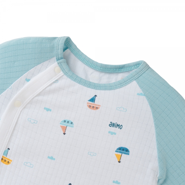 Set 2 bodysuit rayon chống muỗi dài Animo VD0425036 (0-12M,Xanh-trắng,TT06)