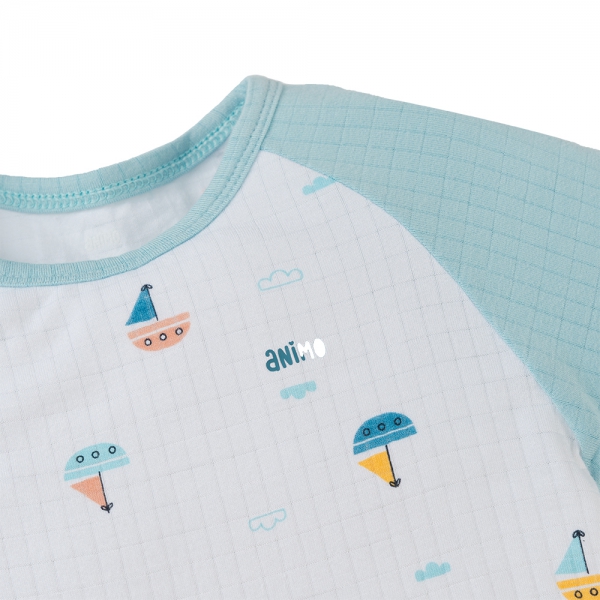 Set 2 bodysuit rayon chống muỗi dài Animo VD0425036 (0-12M,Xanh-trắng,TT06)
