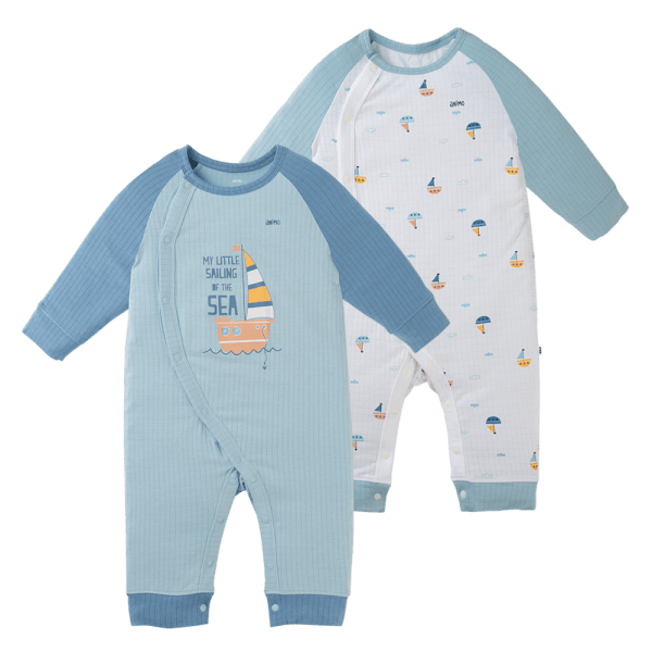 Set 2 bodysuit rayon chống muỗi dài Animo VD0425036 (0-12M,Xanh-trắng,TT06)