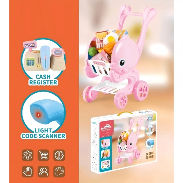 Xe đẩy siêu thị cá heo đáng yêu kèm phụ kiện thực phẩm YN580364 C502