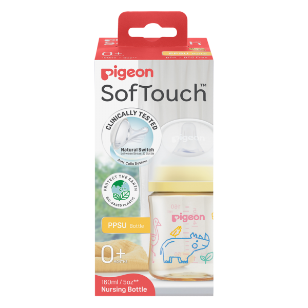 Bình Sữa Pigeon PPSU Softouch Baby-Friendly World 160ml, muông thú SS)