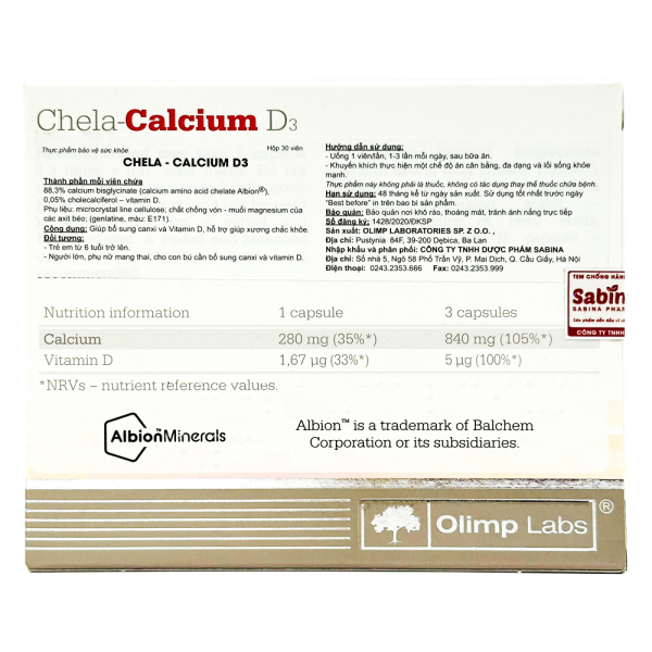 Combo 2 Thực phẩm bảo vệ sức khỏe Chela calcium D3