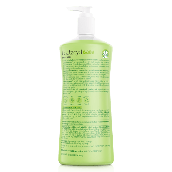Sữa tắm gội trẻ em hàng ngày bảo vệ và nuôi dưỡng da và tóc bé Lactacyd STG Extra Milky 800ml (Giao mẫu ngẫu nhiên)