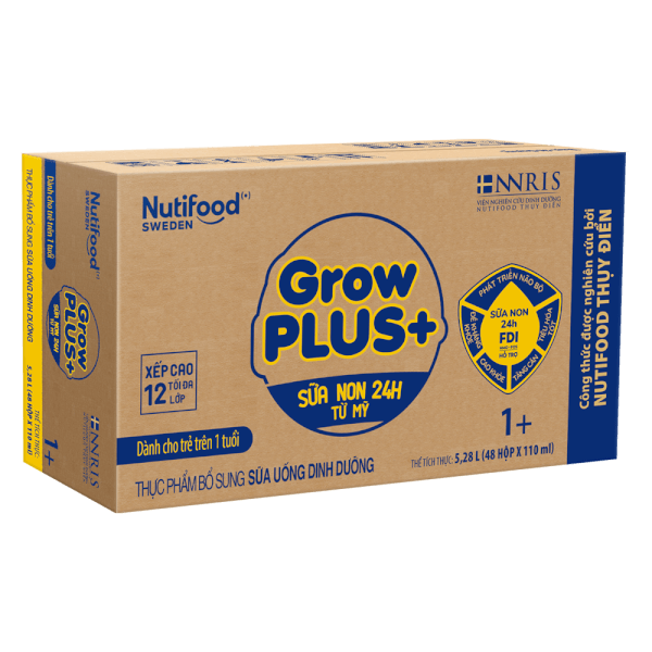 Combo 2 thùng Sữa GrowPLUS+ Sữa non Vàng 1+ 110ml (lốc 4 hộp)