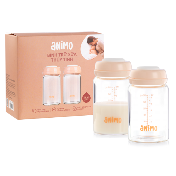 Bộ 2 bình trữ sữa thủy tinh Animo (180ml)