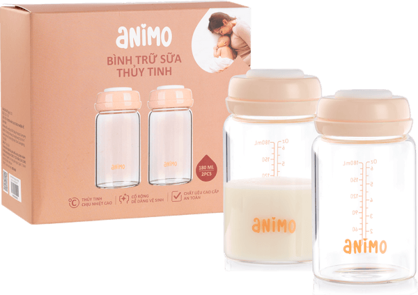 Bộ 2 bình trữ sữa thủy tinh Animo (180ml)