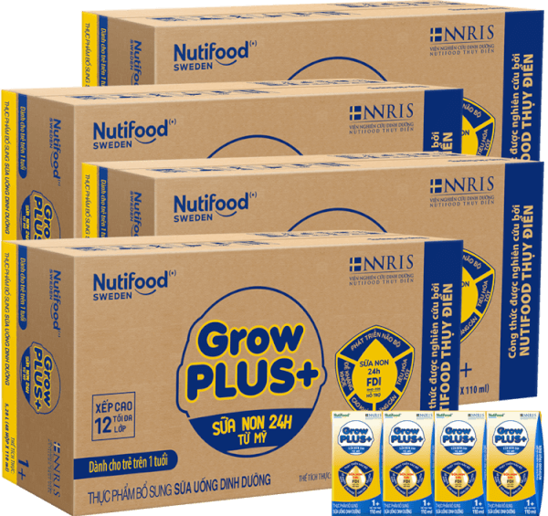 Combo 4 thùng Sữa GrowPLUS+ Sữa non Vàng 1+ 110ml (lốc 4 hộp)