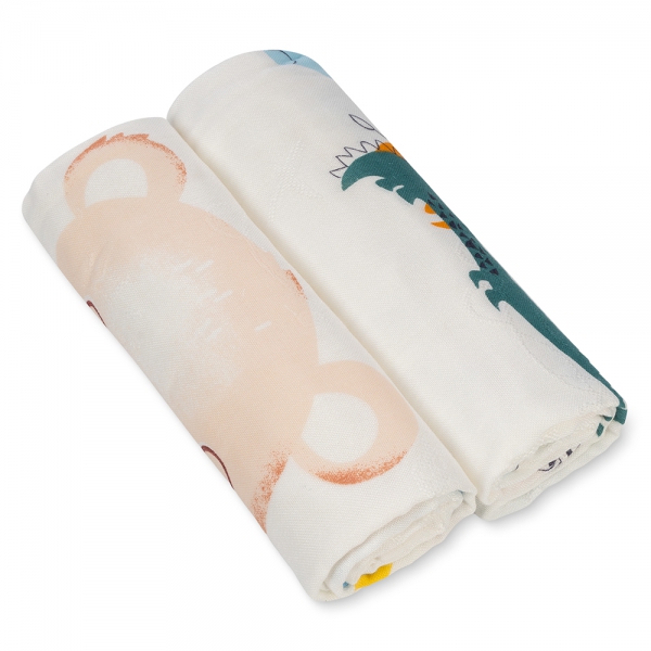 Set 2 Khăn tắm đa năng sợi tre in hình Animo  B2409_MN005 (110x110cm,Trắng,Giao hoạ tiết ngẫu nhiên)