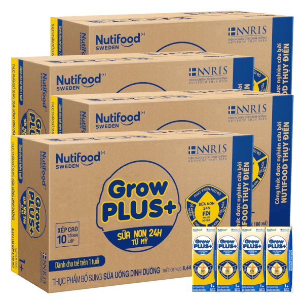 Combo 4 Thùng Sữa GrowPLUS+ Sữa non Vàng 1+ 180ml (lốc 4 hộp)