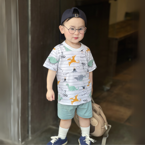 Bộ bé trai ngắn Animo Easy HN0325040 (1-4Y,Trắng-lá,NN03)