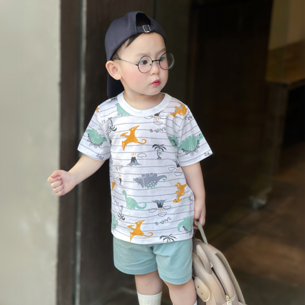 Bộ bé trai ngắn Animo Easy HN0325040 (1-4Y,Trắng-lá,NN03)