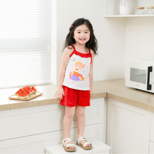 Bộ bé gái ngắn Animo Easy TX0325023 (1-4Y,Trắng-đỏ,TT02)