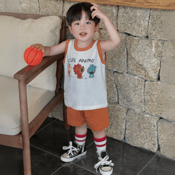 Bộ bé trai sát nách Animo Easy HN0425003 (1-4Y,Kem-cam,NN01)