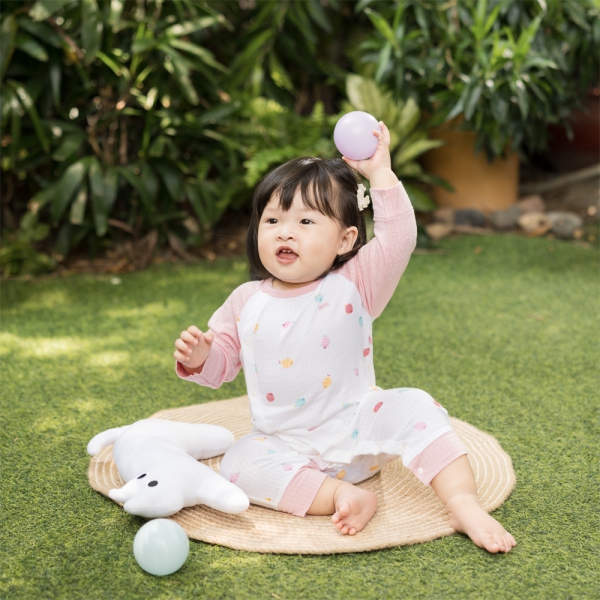 Set 2 bodysuit rayon chống muỗi dài Animo VD0425037 (0-12M,Hồng-trắng,TT06)