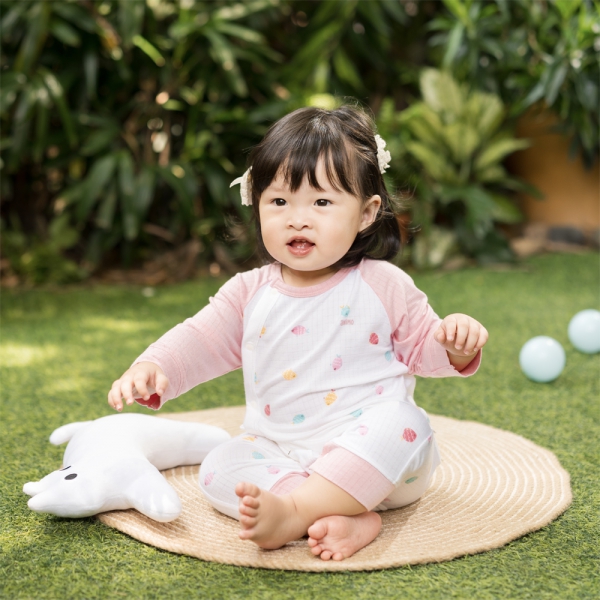 Set 2 bodysuit rayon chống muỗi dài Animo VD0425037 (0-12M,Hồng-trắng,TT06)