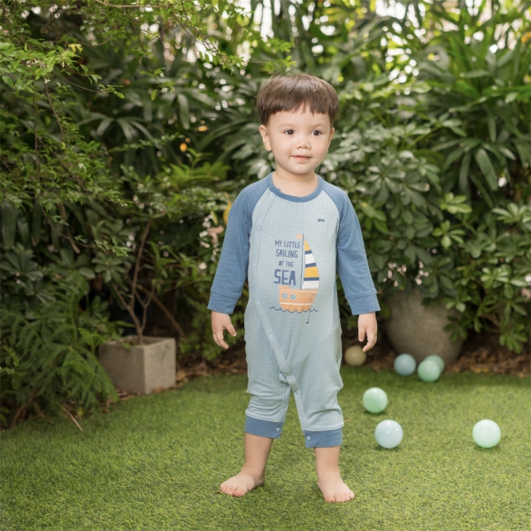 Set 2 bodysuit rayon chống muỗi dài Animo VD0425036 (0-12M,Xanh-trắng,TT06)