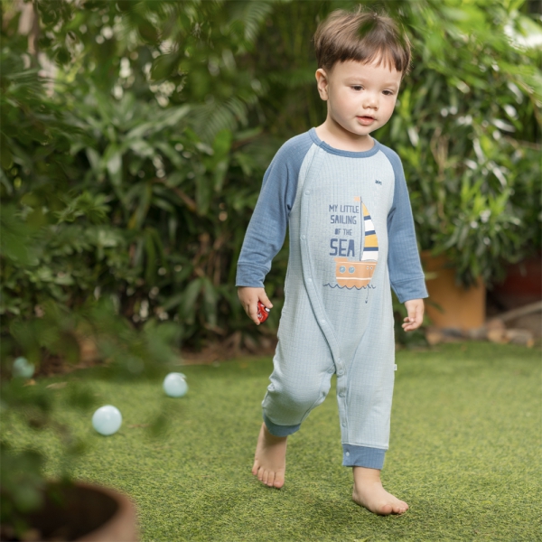 Set 2 bodysuit rayon chống muỗi dài Animo VD0425036 (0-12M,Xanh-trắng,TT06)