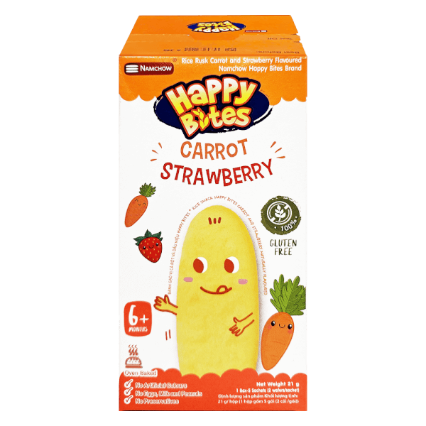 Bánh gạo Happy Bite Vị Carrot và Dâu 21g