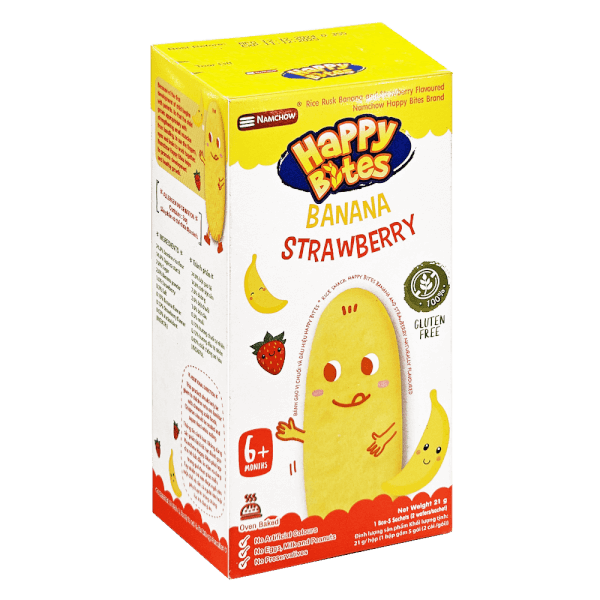 Bánh gạo Happy Bite Vị Chuối và Dâu 21g